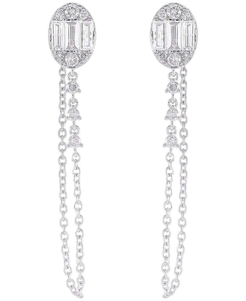 Macy's Round (0.48 ct. t.w.) and Baguette (0.53 ct. t.w.) Diamond Drop Earrings in 14K White Gold