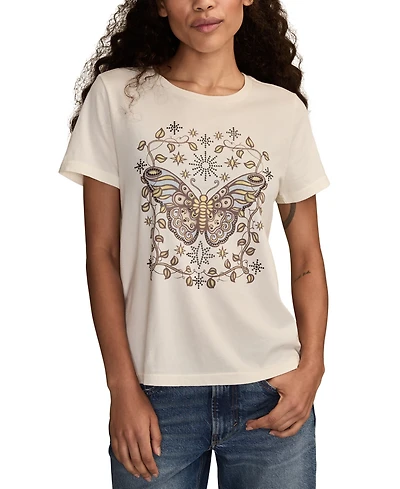 Lucky Brand Women's Embellished Butterfly Classic Crew Neck T-Shirt