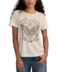 Lucky Brand Women's Embellished Butterfly Classic Crew Neck T-Shirt
