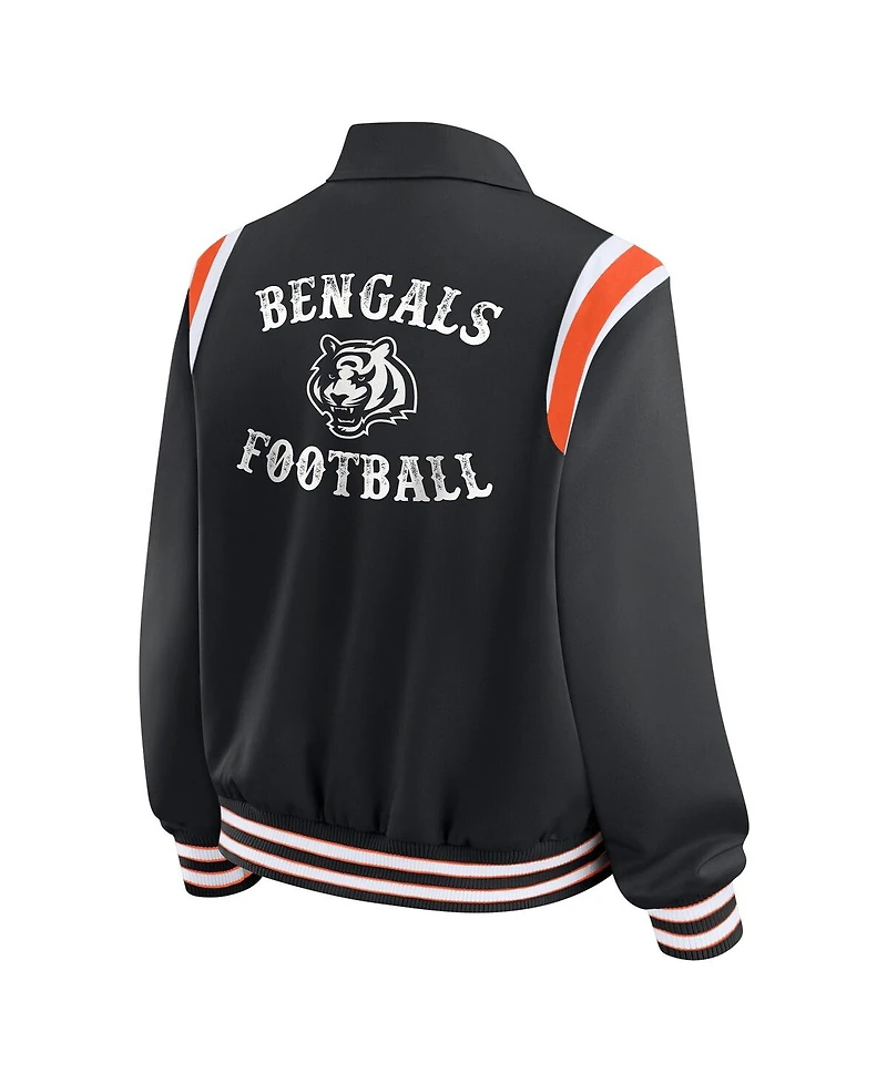 Wear by Erin Andrews Women's Black Cincinnati Bengals Varsity Lightweight Full-Snap Jacket