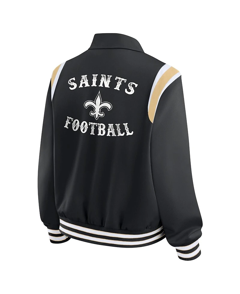 Wear by Erin Andrews Women's Black New Orleans Saints Varsity Lightweight Full-Snap Jacket