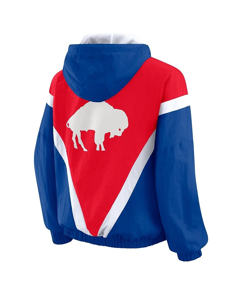 Wear by Erin Andrews Women's Red/Royal Buffalo Bills Retro Crinkle Full-Zip Hoodie Windbreaker Jacket