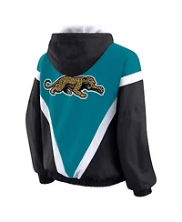 Wear by Erin Andrews Women's Teal/Black Jacksonville Jaguars Retro Crinkle Full-Zip Hoodie Windbreaker Jacket