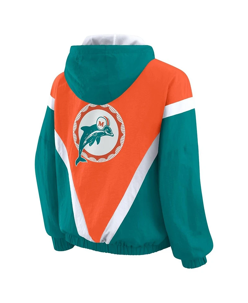 Wear by Erin Andrews Women's Orange/Aqua Miami Dolphins Retro Crinkle Full-Zip Hoodie Windbreaker Jacket