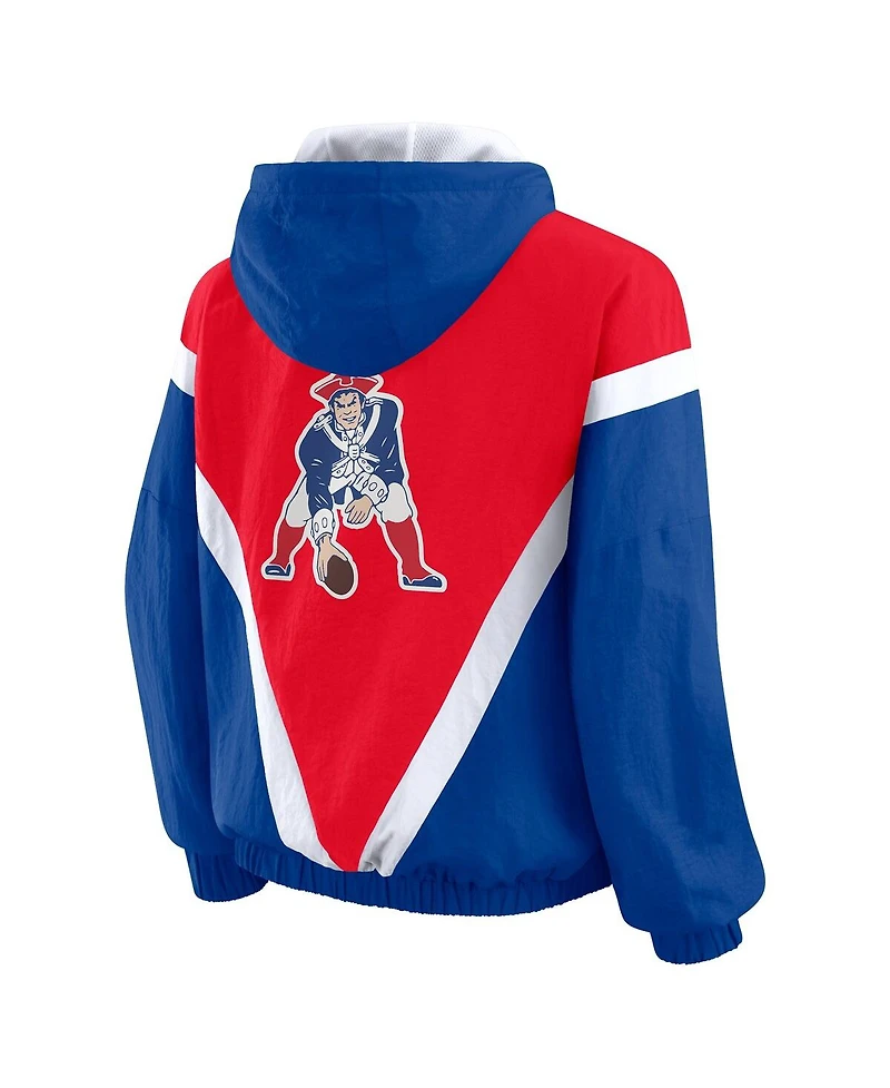 Wear by Erin Andrews Women's Red/Navy New England Patriots Retro Crinkle Full-Zip Hoodie Windbreaker Jacket