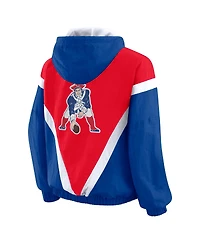Wear by Erin Andrews Women's Red/Navy New England Patriots Retro Crinkle Full-Zip Hoodie Windbreaker Jacket
