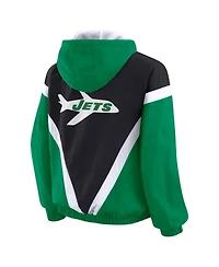 Wear by Erin Andrews Women's Kelly Green/Black New York Jets Retro Crinkle Full-Zip Hoodie Windbreaker Jacket