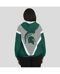 Wear by Erin Andrews Women'sGreen/Gray Michigan State Spartans Color Block Full-Zip Hoodie Windbreaker Jacket