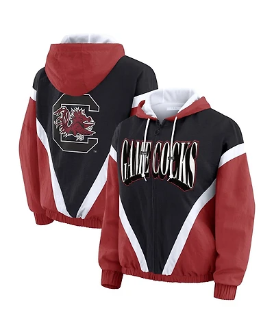 Wear by Erin Andrews Women'sGarnet/Black South Carolina Gamecocks Color Block Full-Zip Hoodie Windbreaker Jacket