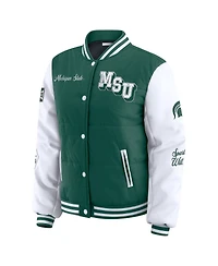 Wear by Erin Andrews Women'sGreen Michigan State Spartans Varsity Full-Snap Puffer Jacket