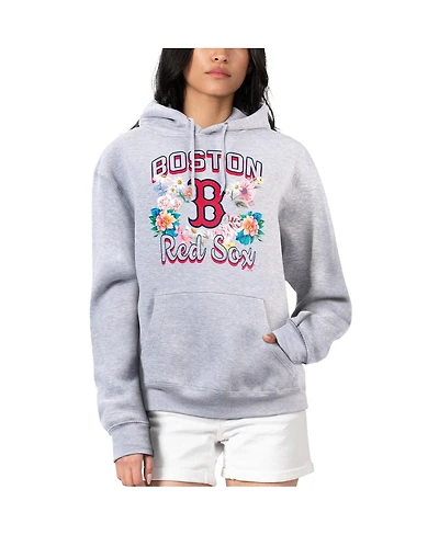G-Ill 4Her by Carl Banks Women'sHeather Gray Boston Red Sox Flowers Graphic Pullover Hoodie