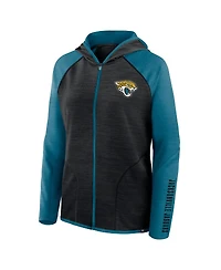 Fanatics Women's Black/Teal Jacksonville Jaguars Redzone End Around Pass Raglan Full-Zip Hoodie