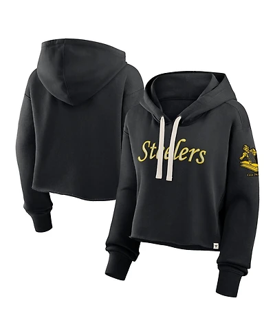 Fanatics Women's Black Pittsburgh Steelers Oversized Hometown Heritage Cropped Hoodie