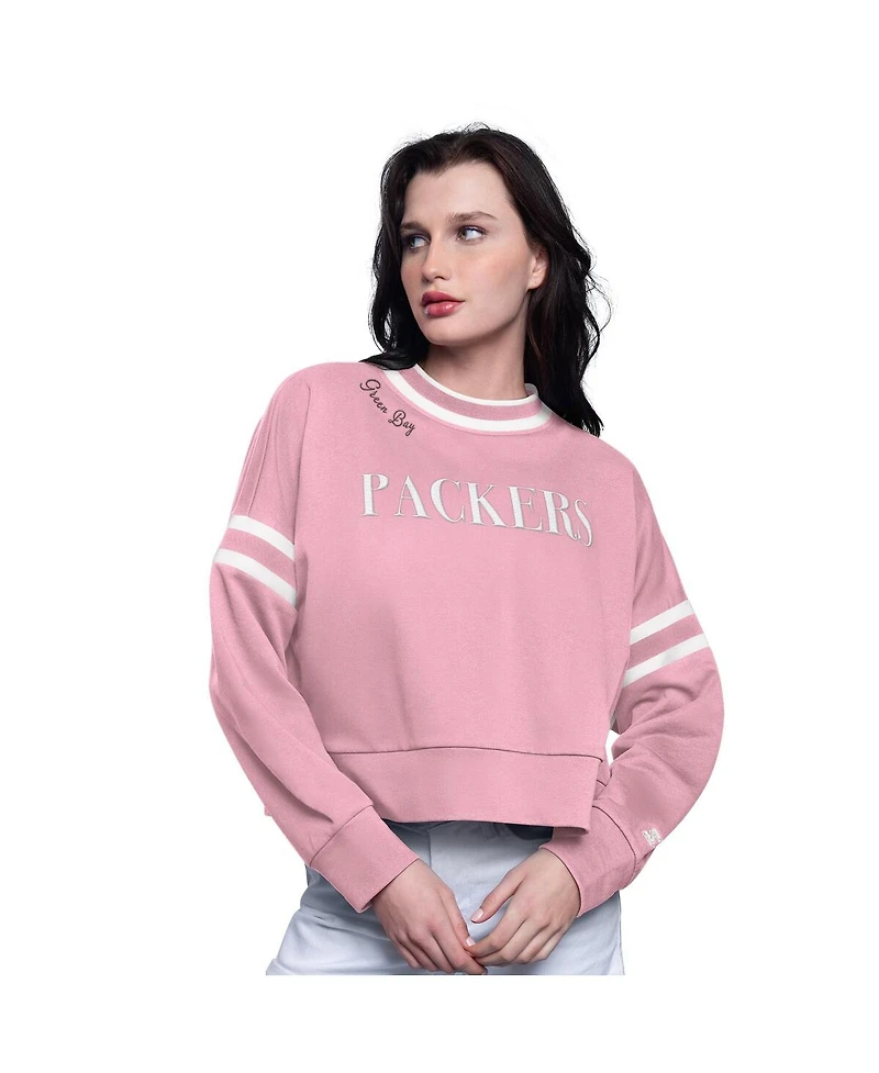 Starter Women's Pink Green Bay Packers Power Play Cropped Pullover Sweatshirt
