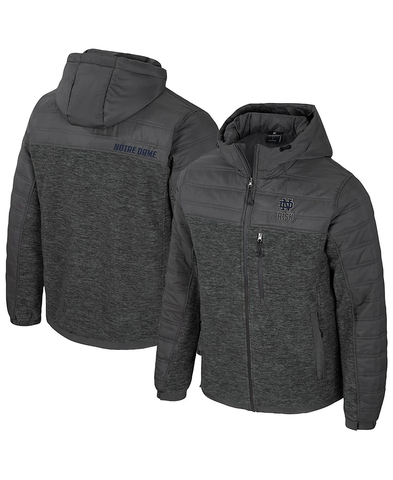 Colosseum Men's Charcoal Notre Dame Fighting Irish Nightman Full-Zip Hoodie Puffer Jacket