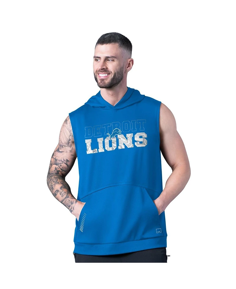 Msx by Michael Strahan Men's Blue Detroit Lions Tri-Blend Rebound Sleeveless Hoodie