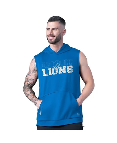 Msx by Michael Strahan Men's Blue Detroit Lions Tri-Blend Rebound Sleeveless Hoodie
