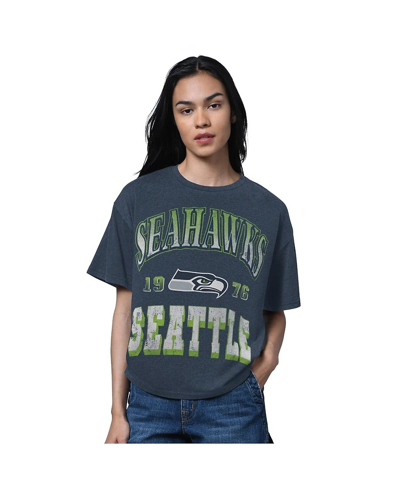 Starter Women's Heather College Navy Seattle Seahawks Oversized Hall of Fame T-Shirt