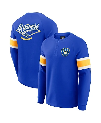 Fanatics Men's Darius Rucker Collection by Royal Milwaukee Brewers Waffle-Knit Raglan Long Sleeve Henley T-Shirt