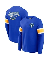 Fanatics Men's Darius Rucker Collection by Royal Milwaukee Brewers Waffle-Knit Raglan Long Sleeve Henley T-Shirt