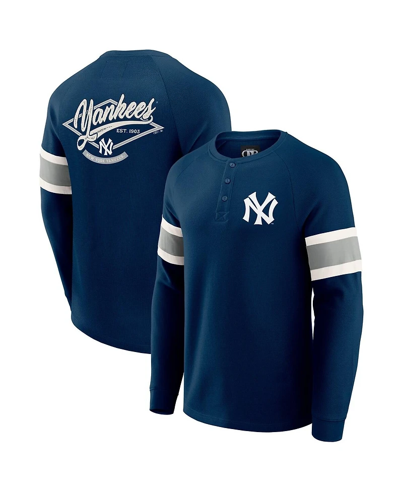 Fanatics Men's Darius Rucker Collection by Navy New York Yankees Waffle-Knit Raglan Long Sleeve Henley T-Shirt