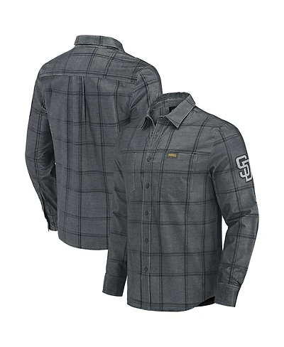 Fanatics Men's Darius Rucker Collection by Gray San Diego Padres Thin Wale Corduroy Plaid Button Up Shirt
