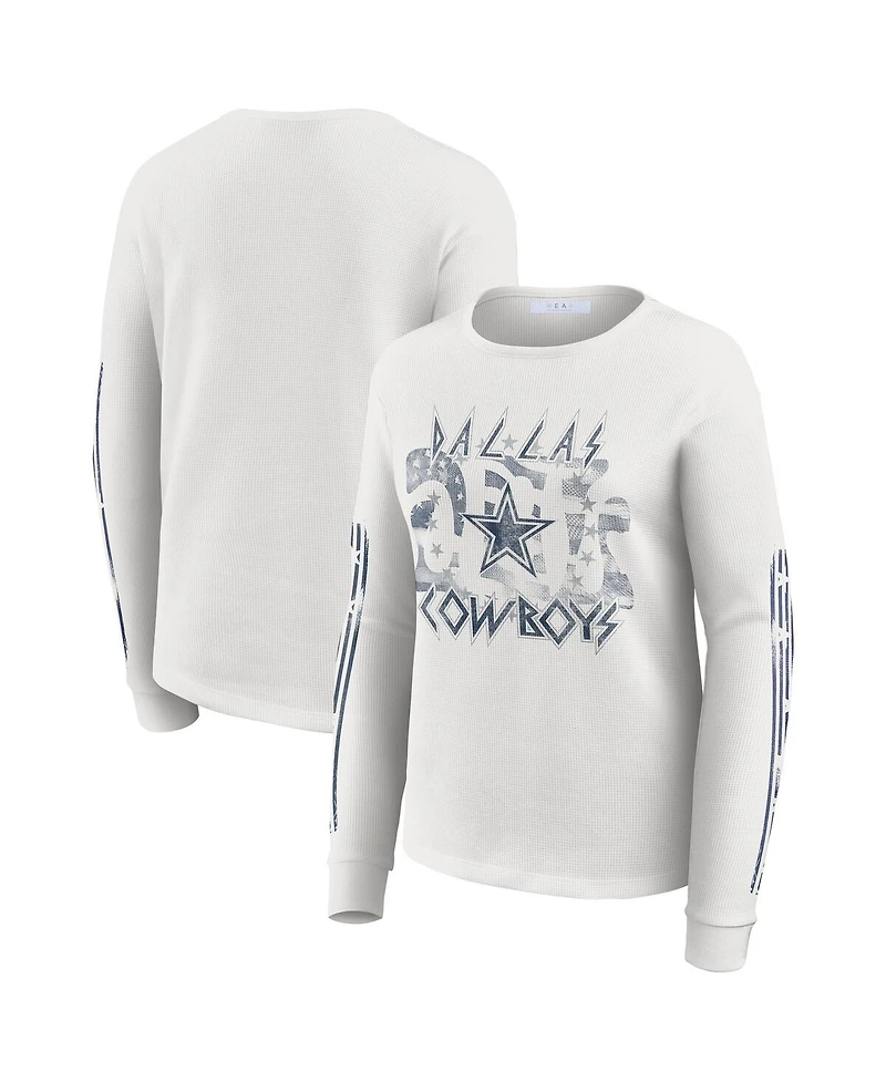 Wear by Erin Andrews Women's White Dallas Cowboys Graphic Waffle Long-Sleeve T-Shirt