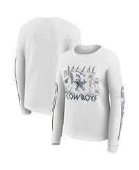 Wear by Erin Andrews Women's White Dallas Cowboys Graphic Waffle Long-Sleeve T-Shirt