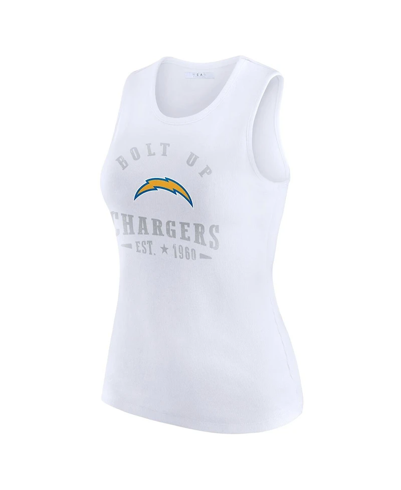 Wear by Erin Andrews Women's White Los Angeles Chargers Ribbed Graphic Tank Top