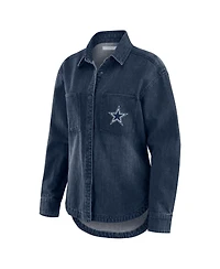 Wear by Erin Andrews Women's Denim Dallas Cowboys Washed Oversized Full-Snap Shacket