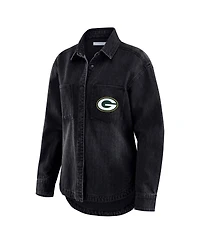 Wear by Erin Andrews Women's Black Green Bay Packers Washed Oversized Denim Full-Snap Shacket
