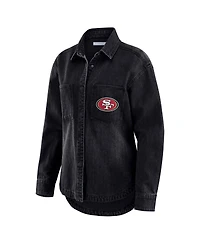 Wear by Erin Andrews Women's Black San Francisco 49ers Washed Oversized Denim Full-Snap Shacket