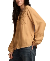 Lucky Brand Women's Embroidered Peasant Long Sleeve Top