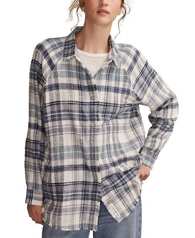 Lucky Brand Women's Tunic Plaid Button Down Shirt