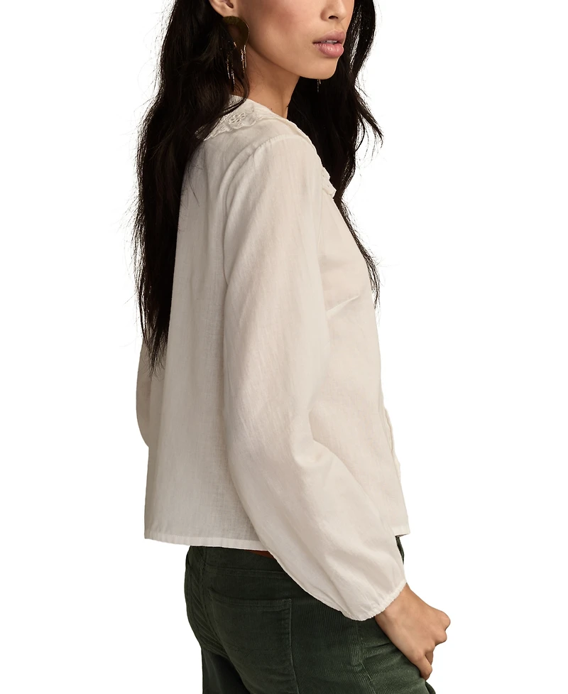 Lucky Brand Women's Cutwork Peter Pan Collar Top