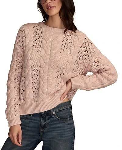 Lucky Brand Women's Pointelle Cable Crew Neck T-Shirt