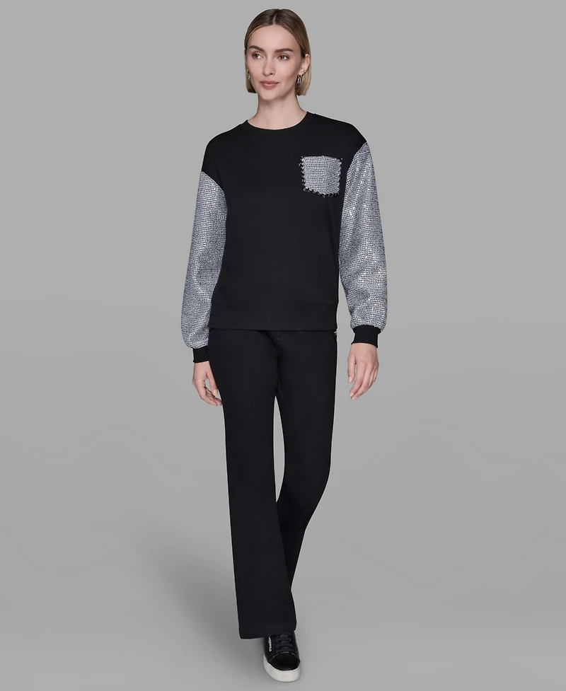 Karl Lagerfeld Paris Women's Embellished Sleeve Sweatshirt
