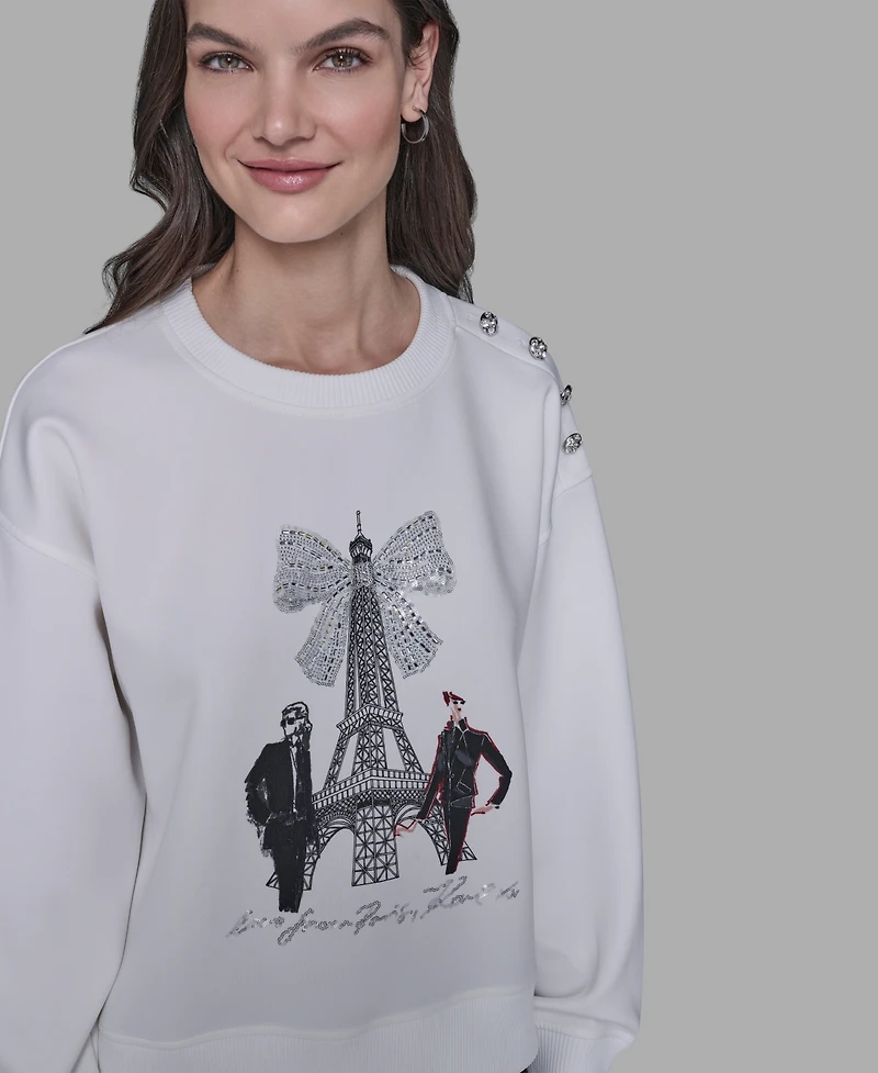 Karl Lagerfeld Paris Women's Eiffel Bow Detail Sweatshirt