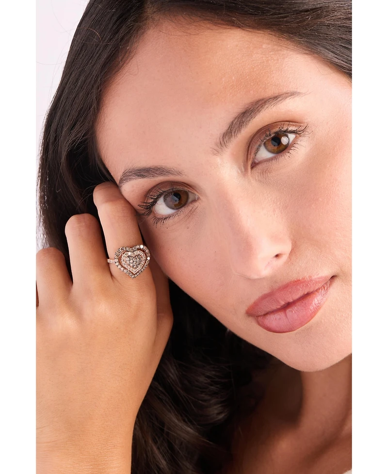 Le Vian Godiva x Le Vian Chocolate Diamond & Nude Diamond Heart Halo Cluster Ring (1-1/4 ct. t.w.) in 14k Rose Gold