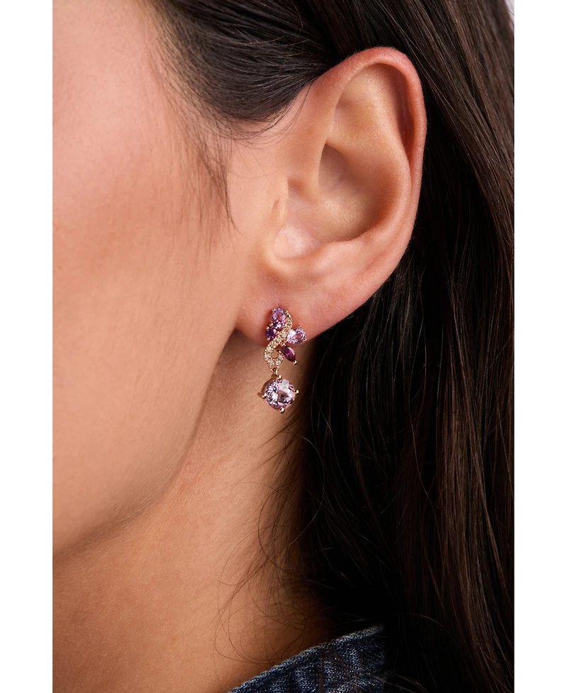 Le Vian Multi-Gemstone (2-3/8 ct. t.w.) & Nude Diamond (1/8 ct. t.w.) Swirl Drop Earrings in 14k Rose Gold