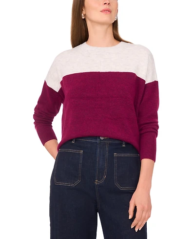 Vince Camuto Women's Cozy Extended Shoulder Color Blocked Sweater