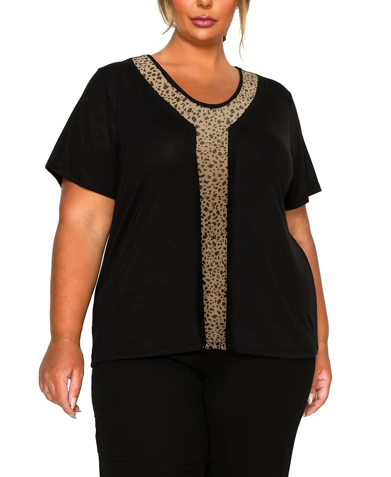Coin 1804 Plus Pebble Mesh Inset Short Sleeve Top