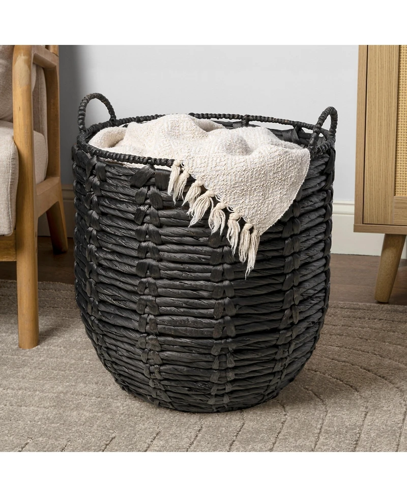 Jonathan Y Laurel 19.49" Bohemian Hand-Woven Abaca Hamper Basket with Handles