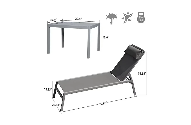 Clihome Patio Chaise Lounge Set of 3,Woven Patio Conversation Set with Gray