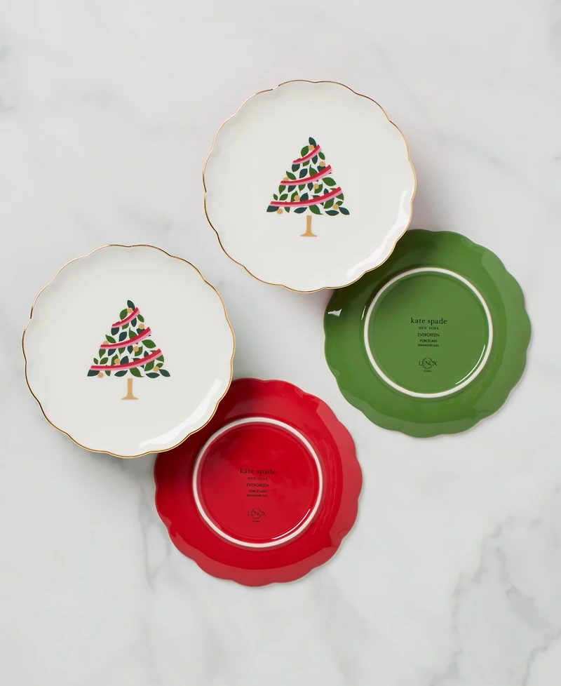 Kate Spade Evergreen Scallop Tidbit Plates, Set of 4