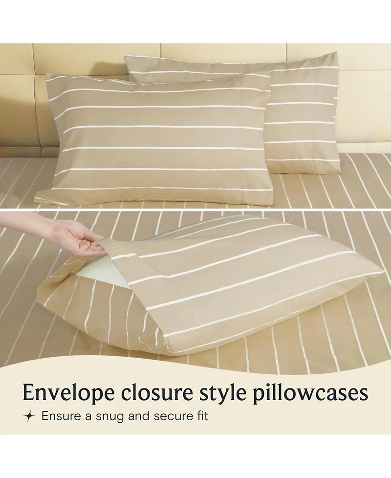 4PC Striped Silky Soft Cooling Deep Pocket Performance Sheet Set