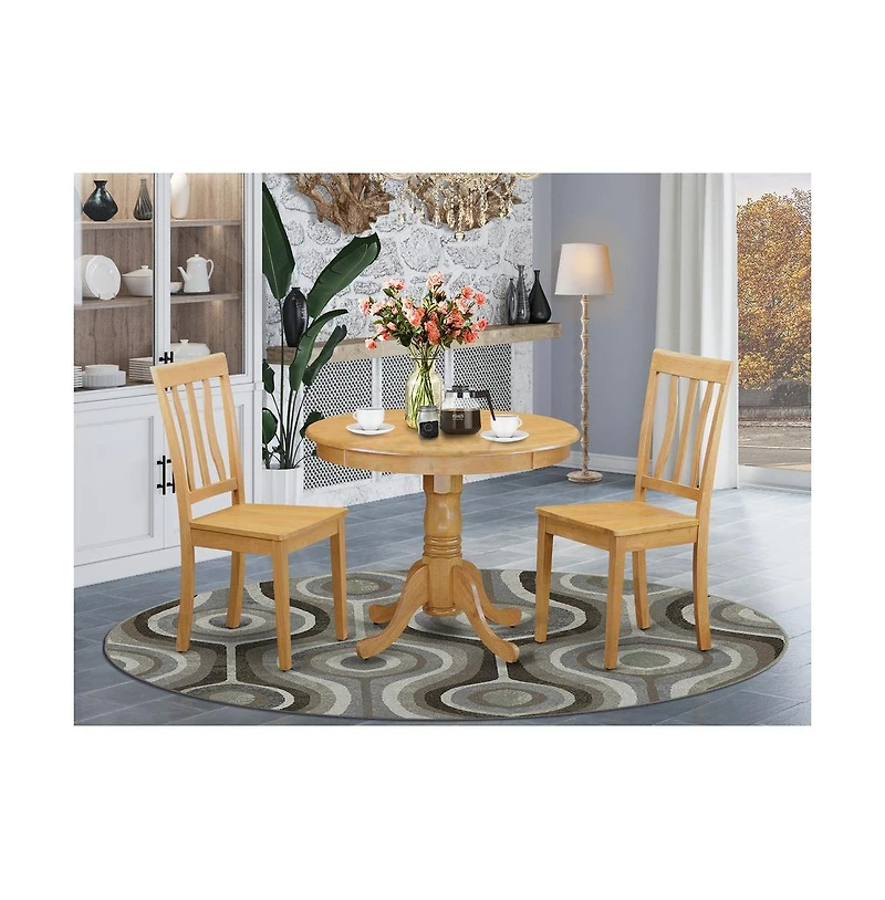 East West Furniture 3 Pc Kitchen Table set-round Kitchen Table and 2 Dining Chairs
