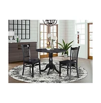 East West Furniture 3 Pc small Kitchen Table and Chairs set-round Kitchen Table and 2 dinette Chairs
