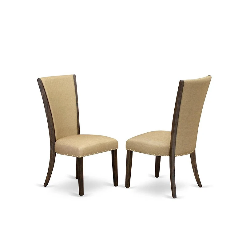 East West Furniture 5Pc Dining Table Set Consists of a Wood Table and 4 Parsons Dining Room Chairs with Brown Color Linen Fabric, Medium Size Table wi