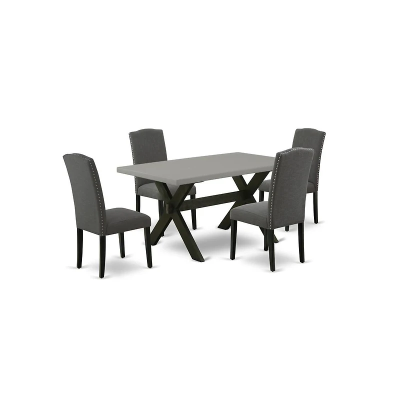 East West Furniture 5-Pc Kitchen Table Set - 4 Dining Room Chairs and 1 Modern Rectangular Cement Dining Room Table Top with High Stylish Chair Back